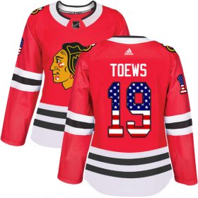 Wholesale Cheap Adidas Blackhawks #19 Jonathan Toews Red Home Authentic USA Flag Women\'s Stitched NHL Jersey