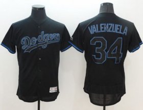 Wholesale Cheap Dodgers #34 Fernando Valenzuela Black Fashion Flexbase Authentic Collection Stitched MLB Jersey