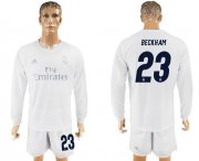 Wholesale Cheap Real Madrid #23 Beckham Marine Environmental Protection Home Long Sleeves Soccer Club Jersey