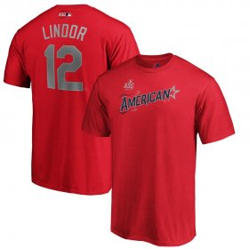 Wholesale Cheap American League #12 Francisco Lindor Majestic 2019 MLB All-Star Game Name & Number T-Shirt - Red