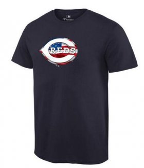 Wholesale Cheap Men\'s Cincinnati Reds USA Flag Fashion T-Shirt Navy Blue
