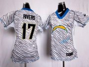 Wholesale Cheap Nike Chargers #17 Philip Rivers Zebra Women's Stitched NFL Elite Jersey
