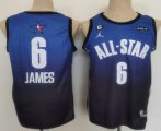 Cheap Men's Los Angeles Lakers #6 LeBron James Navy Blue 2022 All Star 6 Patch Icon Sponsor Swingman Jersey