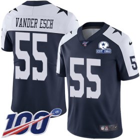 Wholesale Cheap Nike Cowboys #55 Leighton Vander Esch Navy Blue Thanksgiving Men\'s Stitched With Established In 1960 Patch NFL 100th Season Vapor Untouchable Limited Throwback Jersey