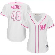 Wholesale Cheap Brewers #46 Corey Knebel White/Pink Fashion Women's Stitched MLB Jersey