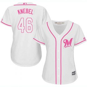 Wholesale Cheap Brewers #46 Corey Knebel White/Pink Fashion Women\'s Stitched MLB Jersey