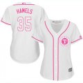 Wholesale Cheap Rangers #35 Cole Hamels White/Pink Fashion Women's Stitched MLB Jersey