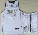 Wholesale Cheap Miami Heat 1 Chris Bosh White Silver Number Revolution 30 Jerseys Shorts NBA Suits