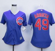 Wholesale Cheap Cubs #49 Jake Arrieta Blue Alternate Women's Stitched MLB Jersey