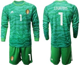 Wholesale Cheap Belgium #1 Courtois Green Long Sleeves Goalkeeper Soccer Country Jersey