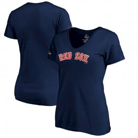 Wholesale Cheap Boston Red Sox Majestic Women\'s 2019 Gold Program Wordmark V-Neck T-Shirt Navy