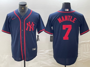 Cheap Men's New York Yankees #7 Mickey Mantle Navy Red Fashion Cool Base Jersey