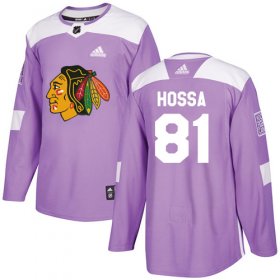 Wholesale Cheap Adidas Blackhawks #81 Marian Hossa Purple Authentic Fights Cancer Stitched NHL Jersey