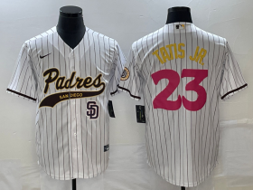 Wholesale Cheap Men\'s San Diego Padres #23 Fernando Tatis Jr White NEW 2023 City Connect Cool Base Stitched Jersey 1