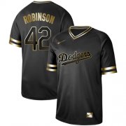 Wholesale Cheap Nike Dodgers #42 Jackie Robinson Black Gold Authentic Stitched MLB Jersey