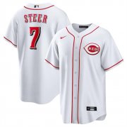 Cheap Men's Cincinnati Reds #7 Spencer Steer White Cool Base Stitched Baseball Jersey
