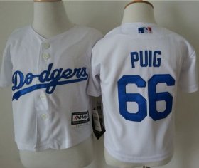 Wholesale Cheap Toddler Dodgers #66 Yasiel Puig White Cool Base Stitched MLB Jersey