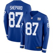 Wholesale Cheap Nike Giants #87 Sterling Shepard Royal Blue Team Color Men's Stitched NFL Limited Therma Long Sleeve Jersey
