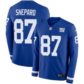 Wholesale Cheap Nike Giants #87 Sterling Shepard Royal Blue Team Color Men\'s Stitched NFL Limited Therma Long Sleeve Jersey