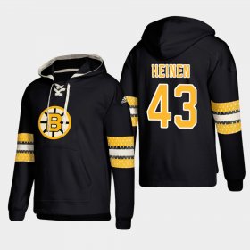 Wholesale Cheap Boston Bruins #43 Danton Heinen Black adidas Lace-Up Pullover Hoodie