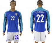 Wholesale Cheap Brazil #22 Coutonho Away Long Sleeves Soccer Country Jersey