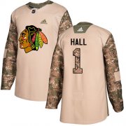 Wholesale Cheap Adidas Blackhawks #1 Glenn Hall Camo Authentic 2017 Veterans Day Stitched NHL Jersey
