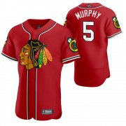 Wholesale Cheap Chicago Blackhawks #5 Connor Murphy Men's 2020 NHL x MLB Crossover Edition Baseball Jersey Red