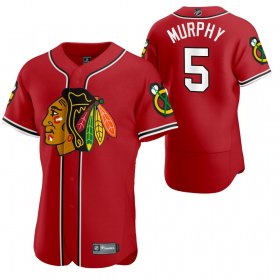 Wholesale Cheap Chicago Blackhawks #5 Connor Murphy Men\'s 2020 NHL x MLB Crossover Edition Baseball Jersey Red