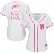 Wholesale Cheap Giants #28 Buster Posey White/Pink Fashion Women's Stitched MLB Jersey