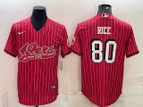 Wholesale Cheap Men's San Francisco 49ers #80 Jerry Rice Red Pinstripe Color Rush With Patch Cool Base Stitched Baseball Jersey