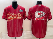 Wholesale Cheap Men's Kansas City Chiefs Red Team Big Logo With Super Bowl LVII Patch Cool Base Stitched Baseball Jersey