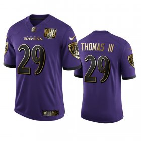 Wholesale Cheap Baltimore Ravens #29 Earl Thomas III Men\'s Nike Purple Team 25th Season Golden Limited NFL Jersey