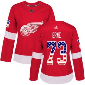 Wholesale Cheap Adidas Red Wings #73 Adam Erne Red Home Authentic USA Flag Women\'s Stitched NHL Jersey