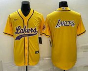 Cheap Men's Los Angeles Lakers Yellow Big Logo Cool Base Stitched Baseball Jerseys