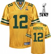Wholesale Cheap Packers #12 Aaron Rodgers Yellow Bowl Super Bowl XLV Stitched NFL Jersey