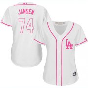 Wholesale Cheap Dodgers #74 Kenley Jansen White/Pink Fashion Women's Stitched MLB Jersey