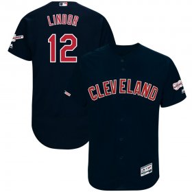 Wholesale Cheap Cleveland Indians #12 Francisco Lindor Majestic Alternate 2019 All-Star Game Patch Flex Base Player Jersey Navy