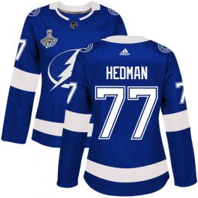 Cheap Adidas Lightning #77 Victor Hedman Blue Home Authentic Women\'s 2020 Stanley Cup Champions Stitched NHL Jersey