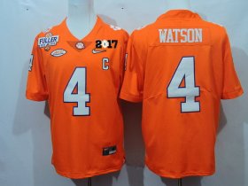 Wholesale Cheap Men\'s Clemson Tigers #4 Deshaun Watson Orange Diamond Quest 2017 Championship Game Patch Stitched CFP Nike Limited Jersey
