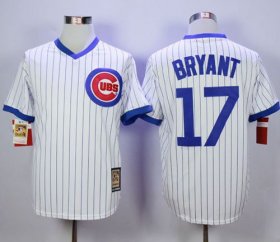 Wholesale Cheap Cubs #17 Kris Bryant White Strip Home Cooperstown Stitched MLB Jersey
