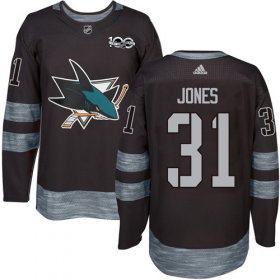Wholesale Cheap Adidas Sharks #31 Martin Jones Black 1917-2017 100th Anniversary Stitched NHL Jersey