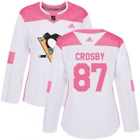 Wholesale Cheap Adidas Penguins #87 Sidney Crosby White/Pink Authentic Fashion Women\'s Stitched NHL Jersey