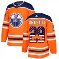 Wholesale Cheap Adidas Oilers #29 Leon Draisaitl Orange Home Authentic USA Flag Stitched NHL Jersey