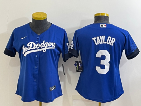 Wholesale Cheap Women\'s Los Angeles Dodgers #3 Chris Taylor Blue 2022 Cool Base Stitched Nike Jersey