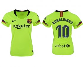 Wholesale Cheap Women\'s Barcelona #10 Ronaldinho Away Soccer Club Jersey