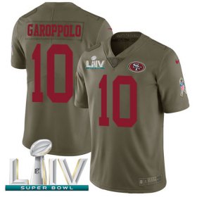 Wholesale Cheap Nike 49ers #10 Jimmy Garoppolo Olive Super Bowl LIV 2020 Men\'s Stitched NFL Limited 2017 Salute To Service Jersey