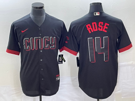 Wholesale Cheap Men\'s Cincinnati Reds #14 Pete Rose Black 2023 City Connect Cool Base Stitched Jersey