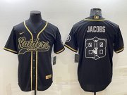 Wholesale Cheap Men's Las Vegas Raiders #28 Josh Jacobs Black Gold Team Big Logo With Patch Cool Base Stitched Baseball Jersey
