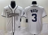 Wholesale Cheap Men's New York Yankees #3 Babe Ruth White With Patch Cool Base Stitched Baseball Jersey