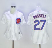 Wholesale Cheap Cubs #27 Addison Russell White(Blue Strip) Women's Home Stitched MLB Jersey